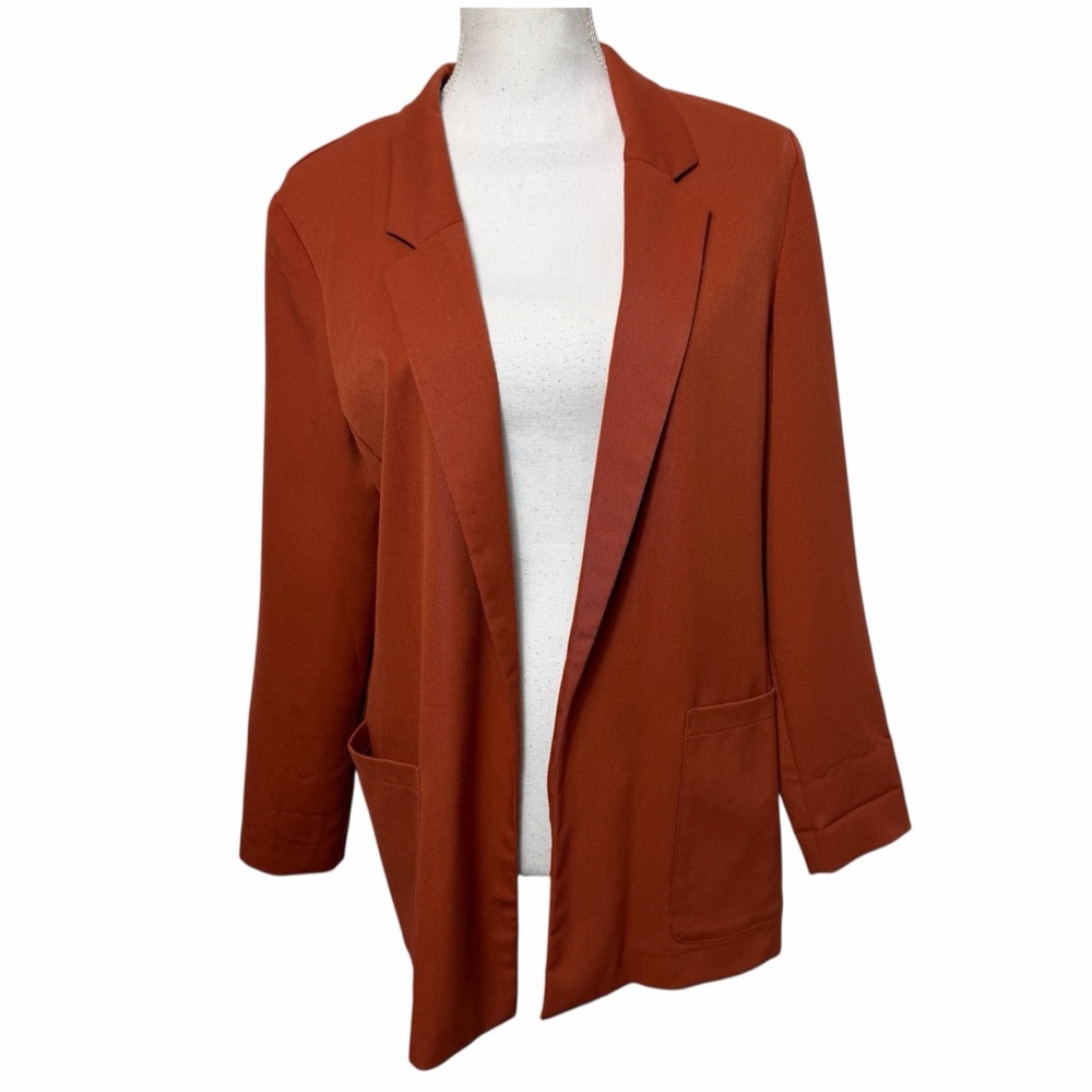 H&M ORANGE BROWN WOMEN LONG SLEEVE BLAZER SIZE US 10 PRE-OWNED WITH POCKETS